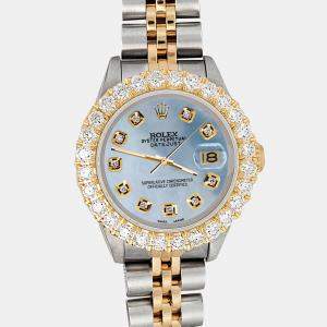 Rolex Custom Sky Blue 1.96ct Diamonds 18K Yellow Gold Stainless Steel Datejust  Automatic Women's Wristwatch 26mm