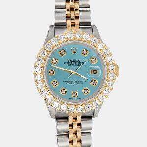 Rolex Custom Turquoise 1.96ct Diamonds 18K Yellow Gold Stainless Steel Datejust  Automatic Women's Wristwatch 26mm