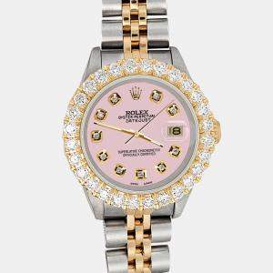 Rolex Custom Ice Pink 1.96ct Diamonds 18K Yellow Gold Stainless Steel Datejust  Automatic Women's Wristwatch 26mm