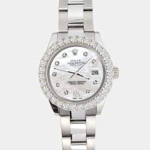 Rolex 2.35ct diamond bezel white mop roman vi stainless steel datejust 178240 Wristwatch 31mm