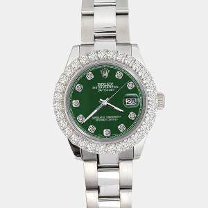 Rolex Custom Forest Green 2.25ct Diamonds Stainless Steel Datejust 178240 Automatic Women's Wristwatch 31mm