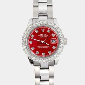 Rolex Custom Red 2.25ct Diamonds Stainless Steel Datejust 178240 Automatic Women's Wristwatch 31mm