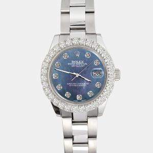 Rolex Custom Black 2.25ct Diamonds Stainless Steel Datejust 178240 Automatic Women's Wristwatch 31mm