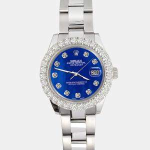 Rolex Custom Royal Blue 2.25ct Diamonds Stainless Steel Datejust 178240 Automatic Women's Wristwatch 31mm