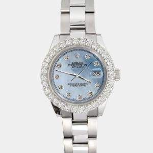 Rolex Custom Sky Blue 2.25ct Diamonds Stainless Steel Datejust 178240 Automatic Women's Wristwatch 31mm