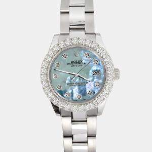 Rolex Custom Tahitian Blue 2.25ct Diamonds Stainless Steel Datejust 178240 Automatic Women's Wristwatch 31mm
