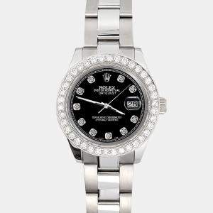 Rolex Custom Black 1.6ct Diamonds Stainless Steel Datejust 178240 Automatic Women's Wristwatch 31mm