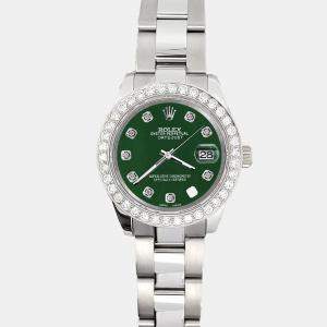 Rolex Custom Forest Green 1.6ct Diamonds Stainless Steel Datejust 178240 Automatic Women's Wristwatch 31mm