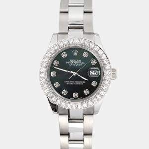 Rolex Custom Black 1.6ct Diamonds Stainless Steel Datejust 178240 Automatic Women's Wristwatch 31mm