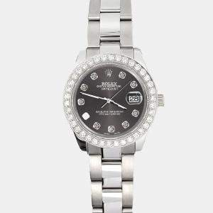 Rolex Custom Rhodium Gray 1.6ct Diamonds Stainless Steel Datejust 178240 Automatic Women's Wristwatch 31mm