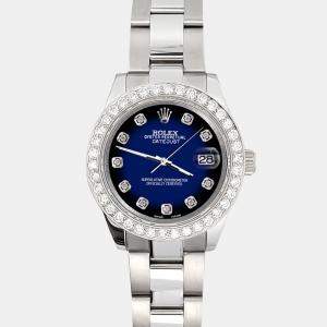 Rolex Custom Blue Vignette 1.6ct Diamonds Stainless Steel Datejust 178240 Automatic Women's Wristwatch 31mm