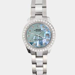 Rolex Custom Tahitian Blue 1.6ct Diamonds Stainless Steel Datejust 178240 Automatic Women's Wristwatch 31mm