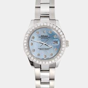 Rolex Custom Sky Blue 1.6ct Diamonds Stainless Steel Datejust 178240 Automatic Women's Wristwatch 31mm