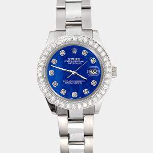 Rolex Custom Royal Blue 1.6ct Diamonds Stainless Steel Datejust 178240 Automatic Women's Wristwatch 31mm