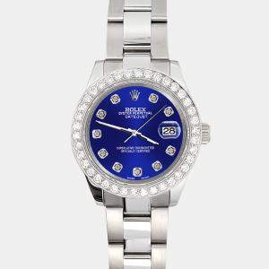 Rolex Custom Navy Blue  1.6ct Diamonds Stainless Steel Datejust 178240 Automatic Women's Wristwatch 31mm