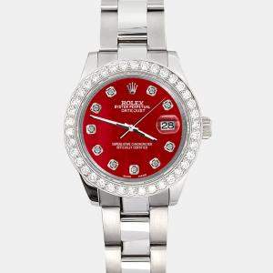 Rolex Custom Red 1.6ct Diamonds Stainless Steel Datejust 178240 Automatic Women's Wristwatch 31mm
