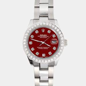 Rolex Custom Imperial Red 1.6ct Diamonds Stainless Steel Datejust 178240 Automatic Women's Wristwatch 31mm