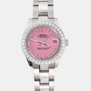 Rolex Custom Hot Pink 1.6ct Diamonds Stainless Steel Datejust 178240 Automatic Women's Wristwatch 31mm