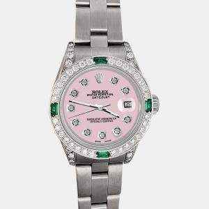 Rolex Custom Ice Pink 1.2ct Diamonds Emeralda Stainless Steel Datejust  Automatic Women's Wristwatch 26mm