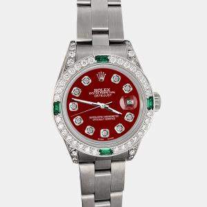 Rolex 1.2ct diamond bezel imperial red diamond dial stainless steel oyster datejust Wristwatch 26mm