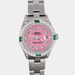 Rolex 1.2ct diamond bezel hot pink diamond dial stainless steel oyster datejust Wristwatch 26mm