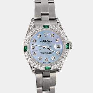 Rolex 1.2ct diamond bezel sky blue mop diamond dial stainless steel oyster datejust Wristwatch 26mm