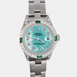 Rolex 1.2ct diamond bezel aquamarine mop diamond dial stainless steel oyster datejust Wristwatch 26mm