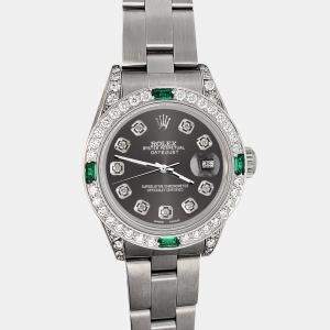 Rolex 1.2ct diamond bezel rhodium gray diamond dial stainless steel oyster datejust Wristwatch 26mm