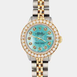 Rolex 1.3ct diamond bezel aqumarine blue mop diamond dial datejust Wristwatch 26mm