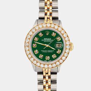Rolex Custom Forest Green 1.3ct Diamonds 18K Yellow Gold Stainless Steel Datejust  Automatic Women's Wristwatch 26mm