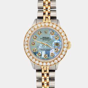 Rolex Custom Tahitian Blue 1.3ct Diamonds 18K Yellow Gold Stainless Steel Datejust  Automatic Women's Wristwatch 26mm