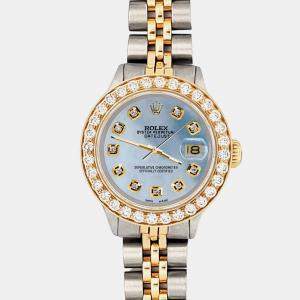 Rolex Custom Sky Blue 1.3ct Diamonds 18K Yellow Gold Stainless Steel Datejust  Automatic Women's Wristwatch 26mm