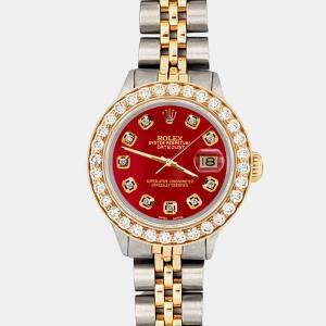Rolex Custom Red 1.3ct Diamonds 18K Yellow Gold Stainless Steel   Automatic Women's Wristwatch 26mm