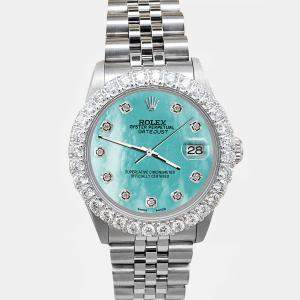 Rolex Custom Aquamarine 2.25ct Diamonds Stainless Steel Datejust  Automatic Women's Wristwatch 31mm