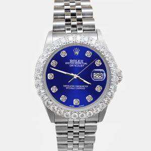 Rolex Custom Navy Blue  2.25ct Diamonds Stainless Steel Datejust  Automatic Women's Wristwatch 31mm