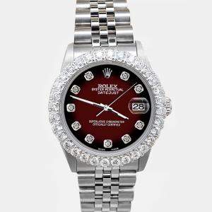 Rolex Custom Maroon Vignette 2.25ct Diamonds Stainless Steel Datejust  Automatic Women's Wristwatch 31mm