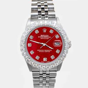 Rolex Custom Red 2.25ct Diamonds Stainless Steel Datejust  Automatic Women's Wristwatch 31mm