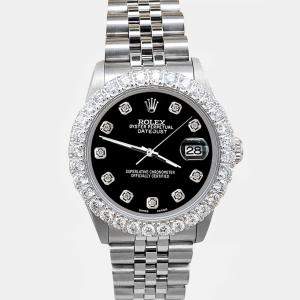 Rolex Custom Black 2.25ct Diamonds Stainless Steel Datejust  Automatic Women's Wristwatch 31mm