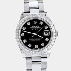 Rolex Custom Black 1.62ct Diamonds Stainless Steel Datejust  Automatic Women's Wristwatch 31mm