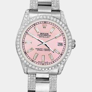 Rolex Custom Pink Baguette 3.5ct Diamonds Stainless Steel Datejust  Automatic Women's Wristwatch 31mm