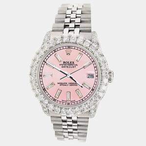 Rolex Custom Pink Baguette 2.95ct Diamonds Stainless Steel Datejust  Automatic Women's Wristwatch 31mm