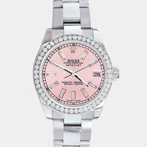 Rolex Custom Pink Baguette 1.2ct Diamonds Stainless Steel Datejust 178240 Automatic Women's Wristwatch 31mm