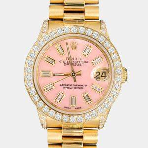Rolex Custom Pink Baguette 2.3ct Diamonds 18K Yellow Gold President Datejust  Automatic Women's Wristwatch 31mm