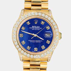 Rolex Custom Royal Blue 2.3ct Diamonds 18K Yellow Gold President Datejust  Automatic Women's Wristwatch 31mm
