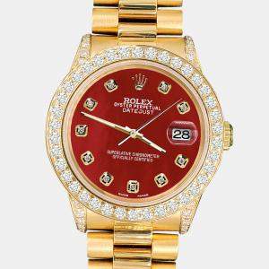 Rolex Custom Red 2.3ct Diamonds 18K Yellow Gold President Datejust  Automatic Women's Wristwatch 31mm