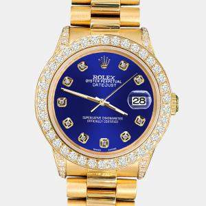 Rolex Custom Navy Blue  2.3ct Diamonds 18K Yellow Gold President Datejust  Automatic Women's Wristwatch 31mm