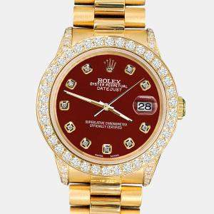 Rolex Custom Imperial Red 2.3ct Diamonds 18K Yellow Gold President Datejust  Automatic Women's Wristwatch 31mm