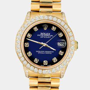 Rolex Custom Blue Vignette 2.3ct Diamonds 18K Yellow Gold President Datejust  Automatic Women's Wristwatch 31mm