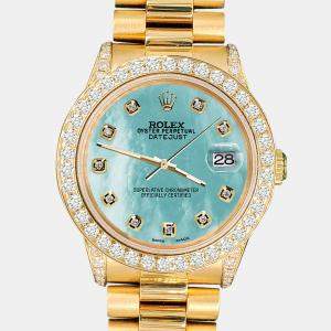 Rolex Custom Aquamarine 2.3ct Diamonds 18K Yellow Gold President Datejust  Automatic Women's Wristwatch 31mm