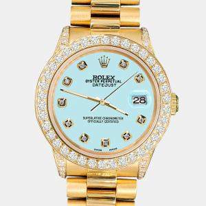 Rolex Custom Aqua Blue 2.3ct Diamonds 18K Yellow Gold President Datejust  Automatic Women's Wristwatch 31mm